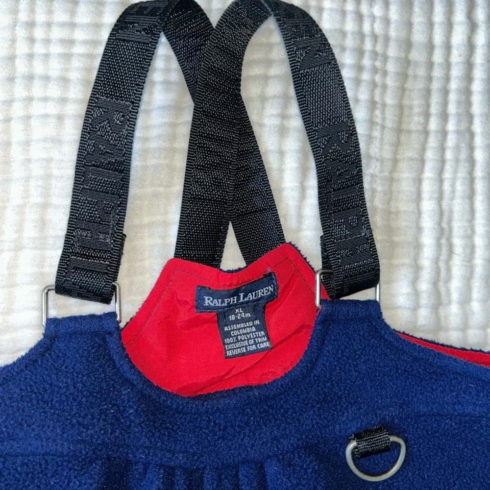 Vintage Ralph Lauren Navy Fleece Overalls with Black Suspenders